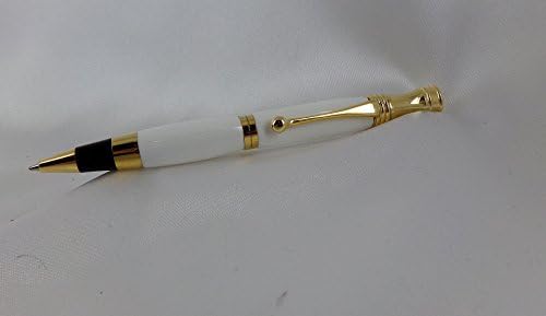 Hand Crafted LEXI SPECIAL Twist Ballpoint Pen w/Pure White Acrylic and 24ct Gold Hardware