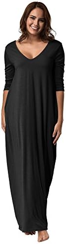 Kangma Women Plus Size Night Dress 3/4 Sleeve V-Neck Casual Long Loose Pajama Night Shirts Nightgowns