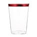 100 Count 10oz Disposable Clear Cup-Red Trim Cup/Old Fashioned Tumblers/Plastic Wedding Cups/Fancy Party Cups