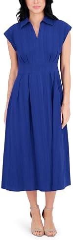 kensie short sleeve smocked waist a line midi dress Kensie Short Sleeve Smocked Waist A-Line Midi Dress
