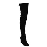 Beston FE62 Women's Drawstring Stretchy Thigh High Block Heel Dress Boots