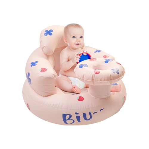 VVG Inflatable Baby Seat with Tray, Built in Air Pump Inflatable Infant Chair for Babies 3-36 Months, Portable Inflatable Baby Chair with Back Support for Learning to Sit Feeding Camping, Strawberry