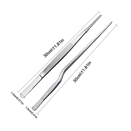 Long Tweezer Tongs 12 inch Food Tweezers,Stainless Steel Precision Serrated Cooking Tweezers