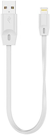 HXINH FlatTailMini MFi Certified USB to Lightning Charger & Sync Short Flat/Noodle Cable - 0.15m(0.5ft)(White)