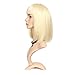 Magibrunette Blonde Short Bob Wigs for Women, Straight with Flat Bangs Synthetic Shoulder Length Blunt Cut Bang Heat Resistant Hair with Wig Cap Natural Looking Cosplay Costume Daily Use