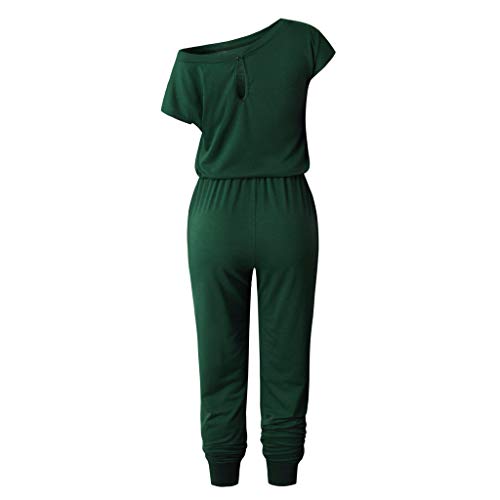 Fheaven Women's Off-Shoulder Jumpsuits Playsuit Short Sleeve Rompers Long Pants with Pocket (XL, Green 2) - Thumbnail 4