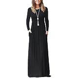 DEARCASE Women's Maxi Dress Long Sleeve Crewneck Loose Plain Casual Empire  Waist Fall Party Long Dresses with Pockets (Dark Black - Medium) price in  UAE | Amazon UAE | kanbkam