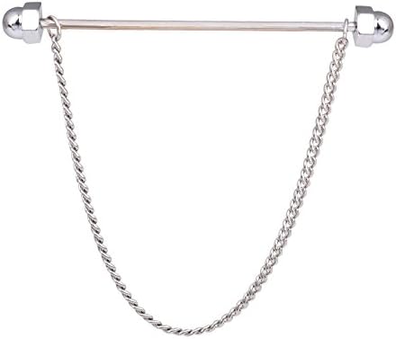 Fenni Collar Pin Bar Shirt Tie Stick Pin Brooch with Chain for Men Women Gold Silver Tone