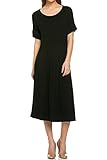 82 Days Women'S Rayon Span Rear Pleat Detail Mid Long Dress - Solid
