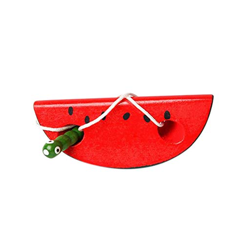 HsgbvictS Toys for All Ages Lovely Wooden Apple Pear Watermelon Worm Eat Fruit Baby Kids Threading Toy - Apple