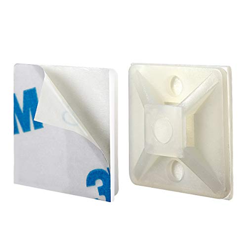 XHF Cable Zip Tie Mounts Self Adhesive Wire Cable Clips Organizer Holders White 0.75 inch (19.5mm x 19.5mm) HS-101S