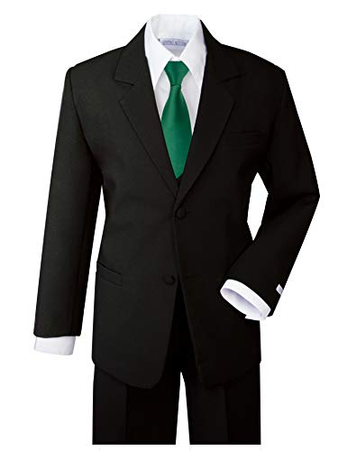 Spring Notion Boys' Formal Dress Suit Set 14 Black Suit Emerald Tie