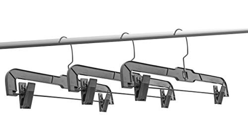 Amiff Clothes Hangers. 12" Pinch Grip Hangers Pack of 10 Black Hangers. Plastic Hangers for Pants and Skirts. Non-Slip Grip and Fixed Hook. Stores and Home. Storage and Organization.