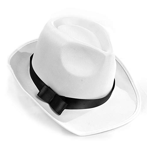 White Gangster Fedora Hat - One Size with Premium Fit Elastic Band - Costume Accessory