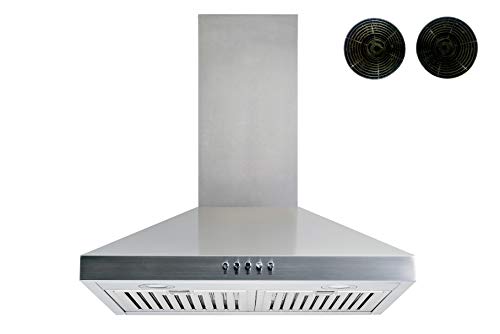 Winflo 30" Convertible Stainless Steel Wall Mount Range Hood with Stainless Steel Baffle filters, LED lights, 3 Speed Push Button and Charcoal Filters - Thumbnail 4