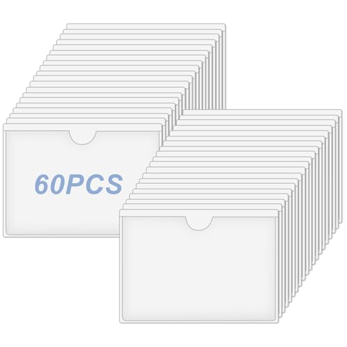60 x Self-Adhesive Label Holders 10 x 6 cm for Labelling Window, Transparent, Transparent