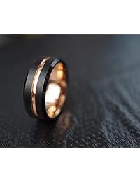 King Will DUO anillo de carburo de tungsteno de 8 mm acabado mate negro anillo de boda de 18K Rose plateado