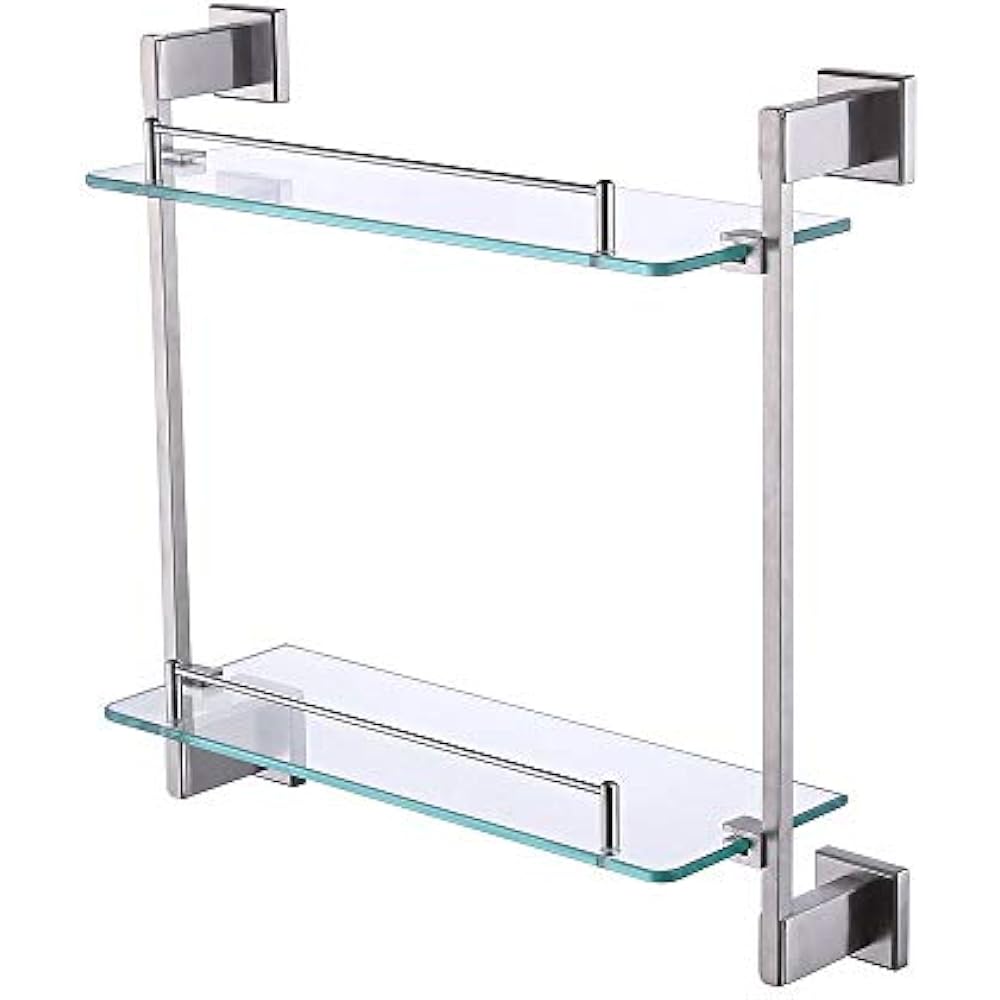 Bathroom Glass Shelf 2 Tier 16Inch Tempered Shower Caddy Basket Stainless Steel eBay