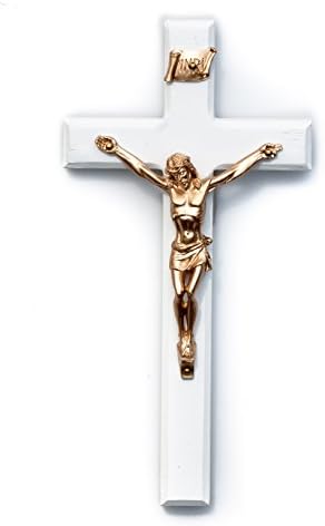 6.25" Crucifix, White Painted Walnut, 3" Antique Gold Corpus
