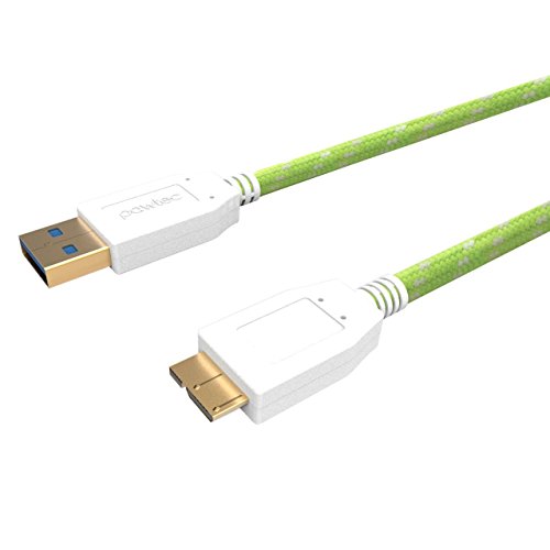 Pawtec Rugged SuperSpeed USB 3.0 Type A Male to Micro-B Charge & Sync Data Cable 5 Gbps 3.3 Feet/1Meter Gold Plated for Smartphones, External Drives, Computer Devices and Peripherals (Lime Green)