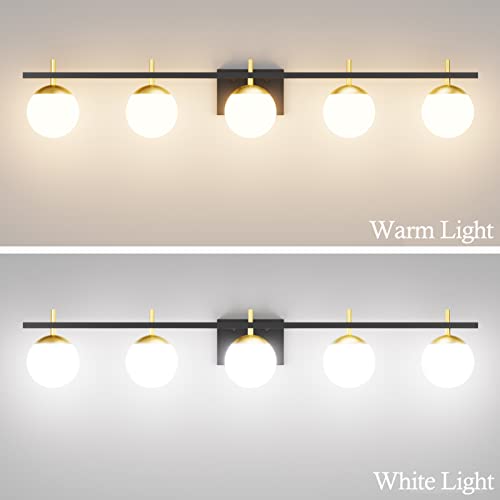 Ralbay Mid Century Modern Vanity Light Fixture 5 Light Milky Glass