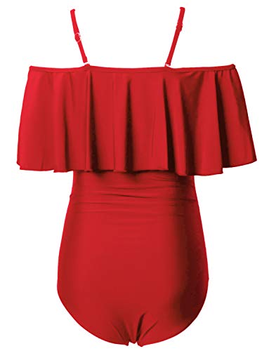 Maternity Bikinis Tankini Off Shoulder Flouncing Swimsuit One Piece Beachwear Red XL
