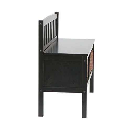 Southern Enterprises Storage Entryway Storage Bench - Underneath Rattan Baskets - Black Finish - Thumbnail 3