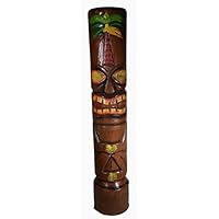 WorldBazzar CLEARANCE! SALE! HAND CARVED 40" TALL TIKI TOTEM POLE CARVED DESIGN PALM TREE SCRATCH DENT CRACK