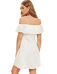 Milumia Vestido de verano con botones y hombros descubiertos para mujer