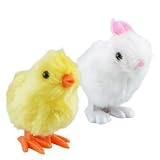 Plush Pair of Hopping Wind-Up Friends! - Bunny AND Chick - Combo Pack of 2 (Colors May Vary)