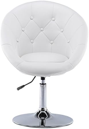 Round Back Leather Swivel Height Adjustable Office Chair Living Room Sofa Dining Bar Stools by Chiming, White