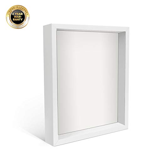 C&Z Shadow Box Frame for Memorabilia Awards Medals Photos, Display Case with Holder, Hook and Table Stand, White