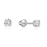925 Sterling Silver Rhodium Plated 3mm Birth Month Cubic Zirconia Children Screwback Baby Girls Earrings