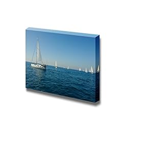 Canvas Prints Wall Art - Racing Yacht in a Sea | Modern Wall Decor/Home Decoration Stretched Gallery Canvas Wrap Giclee Print. Ready to Hang - 12" x 18"