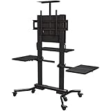 Crimson AV M90XL Fully Loaded Heavy Duty Mobile Cart with Two Side Shelves, Top Shelf, Front/Back Shelf, Back Panel and Cover for Displays From 50