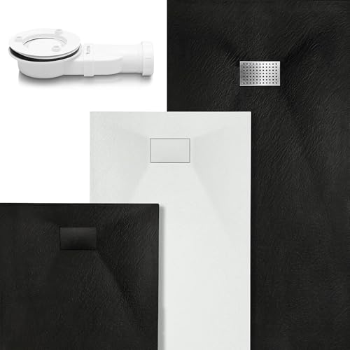 VILSTEIN Duschwanne 90x90 cm Weiß – Flache Duschtasse, Duschwanne in Steinoptik, Schieferoptik, rutschhemmend, bodengleich, zuschneidbar [optional mit