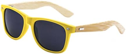 LogoLenses Men's Bamboo Wood Arms Classic Sunglasses Yellow