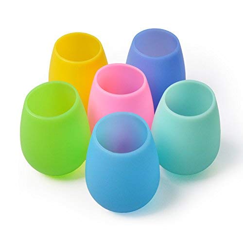 Silicone Wine Glasses Set of 6 - Outdoor Camping Unbreakable Rubber Wine Glasses, 12 oz 100% Dishwasher Safe Shatterproof Rainbow Silicone Cups for Travel Picnic Beach Pool by Mofason