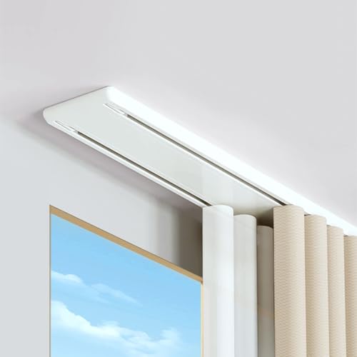 Double Row Curtain Track Silent Ceiling Curtain Track for Bedroom Living Room Hospital (White)