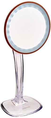 Jerdon JS725RL 7.25-Inch LED Lighted Single-Sided Vanity Mirror with 5x Magnification, Clear/Rose Gold