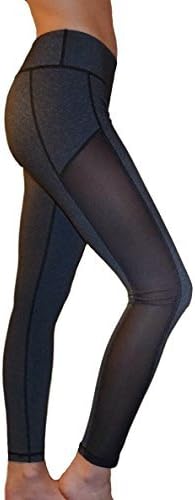 Mesh Yoga Pants Women's Workout Leggings with Side Panel by Yoggir (X-Large, Gray)
