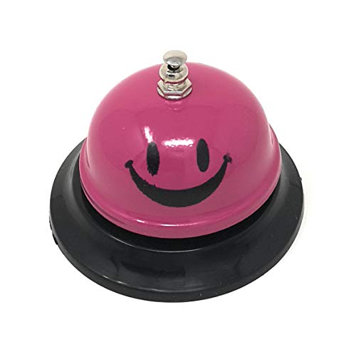ASIAN HOME Call Bell, 3.35 Inch Diameter, Metal Bell, Magenta Smiley Face, Desk Bell Service Bell for Hotels, Schools, Restaurants, Reception Areas, Hospitals, Customer Service, Magenta (2 Bells)