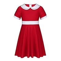 TiaoBug Kids Girls White Collar Christmas Xmas Holiday Party Dress Costume Movie A-Line Shirt-Dress Red 10-12