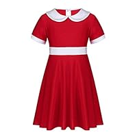 TiaoBug Kids Girls White Collar Christmas Xmas Holiday Party Dress Costume Movie A-Line Shirt-Dress Red 10-12