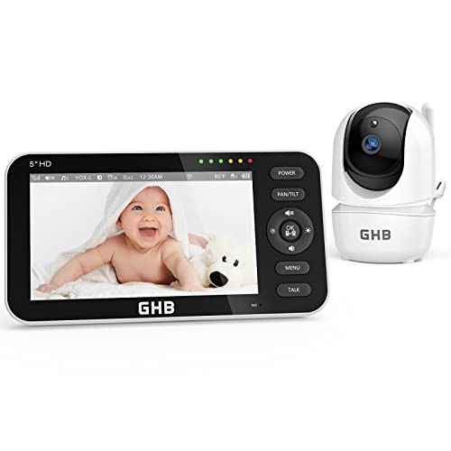 GHB Baby Monitor Video and Audio Camcorder 5 Inch Screen, 168 Hours of Autonomy, 350°/110°, Two-Way Communication, VOX Night Vision Vision Temperature Monitor, Lullabies