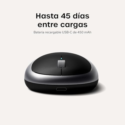 SATECHI Mouse Ratón Inalámbrico Bluetooth, Recargable USB-C, 1200 dpi, Clic Silencioso, para MacBook Air/Pro/Neo, iPad Air/Pro, iPad Mini, Mac Mini, iMac, Windows, Gris Espacial