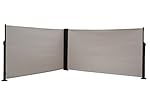 Abba Patio Retractable Double Folding Screen Fence Privacy Divider with Steel Pole, 5.2'H, Beige