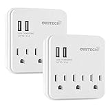 Oviitech Multi Wall Mount Adapter Outlet with Dual 2.1A USB Charging Ports and 3 Electrical Sockets, Plug-in Splitter ETL Listed，White，2 Pack