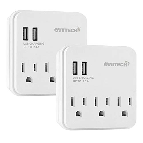 Oviitech 3 Outlet Multi Wall Mount Adapter,Surge Protector,Outlet with Dual 2.1A USB Charging