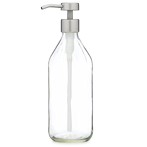 Rail19 Vintage Inspired Glass Soap Dispenser with Metal Pump (Stainless Fuente)